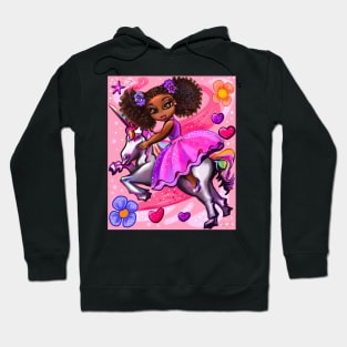 Curly hair Princess on a unicorn pony 3 - black girl with curly afro hair on a horse. Black princess Hoodie